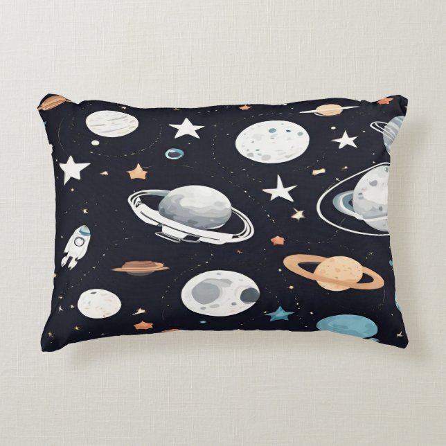 Universum. Muster von Planeten und Sternen Dekokissen (Vorderseite)