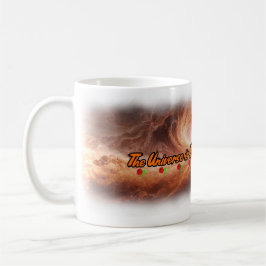 Universum, Poesie und Liebe auf einer weißen Keram Kaffeetasse