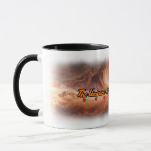 Universum und Poesie auf einer weißen Keramik Tasse