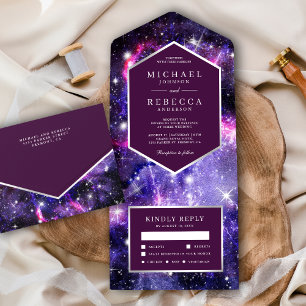 Universum Weltraum Lila Galaxie Hochzeit All In One Einladung