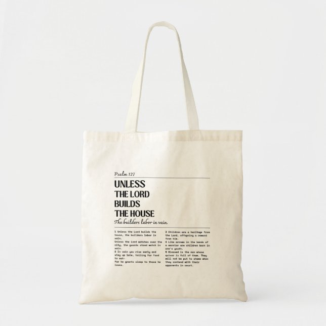 Unless The Lord Builds Psalm 127 Bag Tragetasche (Vorne)
