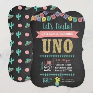 Uno First Birthday Chalkboard Einladung Girl