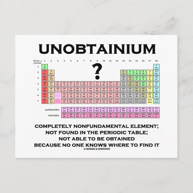 Unobtainium Komplett nicht-elementares Element Postkarte (Vorderseite)
