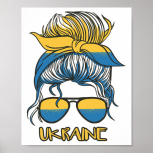 Unordentliche Dutten-Frisur Ukrainische Flagge Mäd Poster