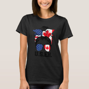 Unordentliche Frisur Amerikanische Kanadische Flag T-Shirt
