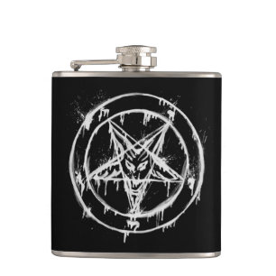 Unordentliche schwarze Baphomet Flasche Flachmann