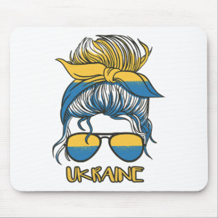 Unordentlicher Dutt Haar Ukrainische Flagge Mädche Mousepad