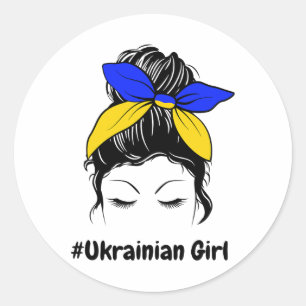 Unordentlicher Dutt Ukraine Ukrainisches Mädchen # Runder Aufkleber