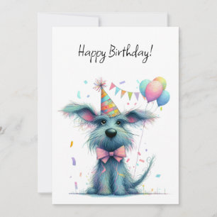 Unordentlicher Hund mit Geburtstagshut Ballons Fla Karte