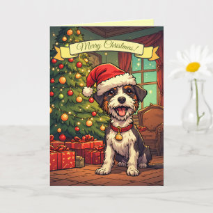 Unordentlicher Hund mit Weihnachtsmannmütze Fröhli Karte