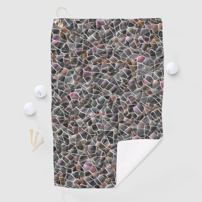 Unordnung von grobem Lachs und grauem Mosaik Golfhandtuch (Insitu)