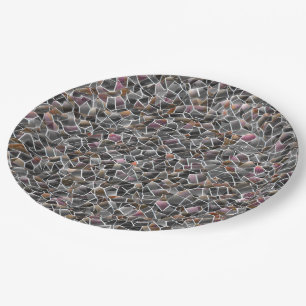 Unordnung von grobem Lachs und grauem Mosaik Pappteller