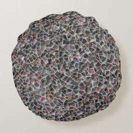 Unordnung von grobem Lachs und grauem Mosaik Rundes Kissen