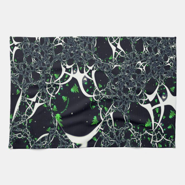 Unperfektes weißes Fraktal auf schwarzem Raum, ges Geschirrtuch (Horizontal)