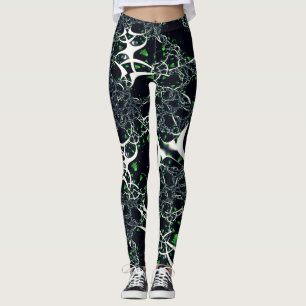 Unperfektes weißes Fraktal auf schwarzem Raum, ges Leggings