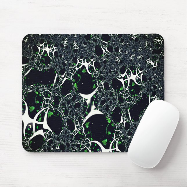 Unperfektes weißes Fraktal auf schwarzem Raum, ges Mousepad (Mit Mouse)