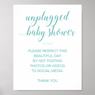 Unplugged Baby Shower Keine sozialen Medien Türkis Poster