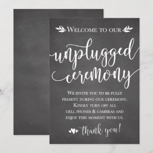 Unplugged Hochzeitszeremonie Schild Karte 5x7