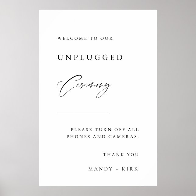 Unplugged Hochzeitszeremonie-Schild Poster (Vorne)
