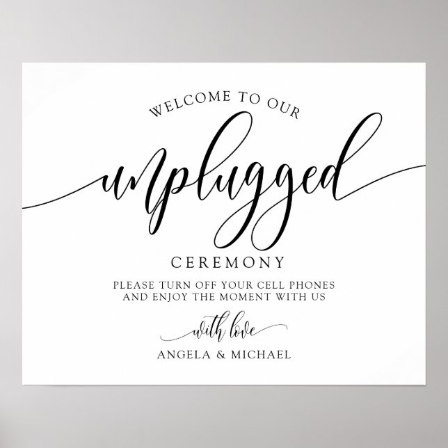 Unplugged Wedding Ceremony - Calligraphy Black Poster (Vorne)