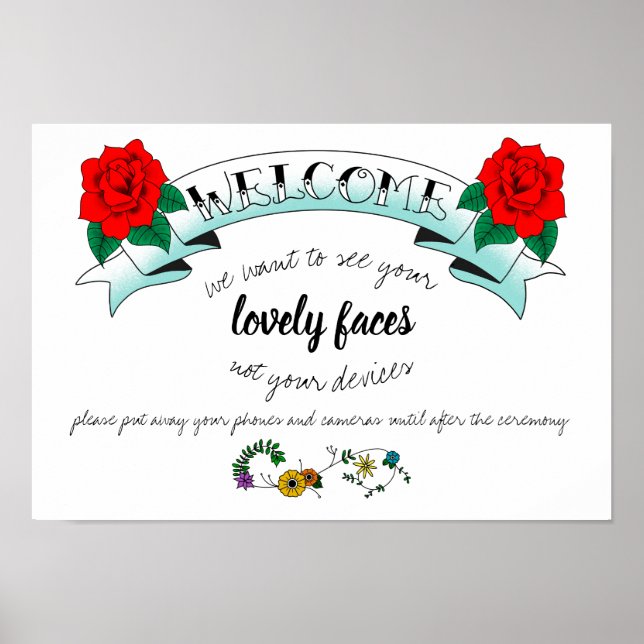 Unplugged Wedding Zeremonie Sign Tattoo Inspiriert Poster (Vorne)