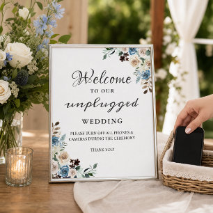 Unplugged Wedding Zeremony Sign Boho Dusty Floral Poster