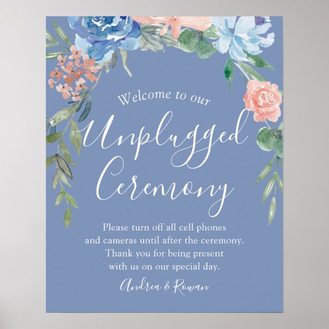 Unplugged Zeremonie Dusty Blue and Pink Wedding Poster (Vorne)