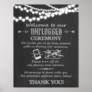 Unplugged Zeremonie Hochzeitskalkboard-Zeichen Poster