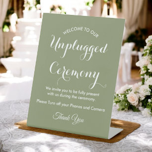 Unplugged Zeremonie Sage Green White Wedding Sockelschild