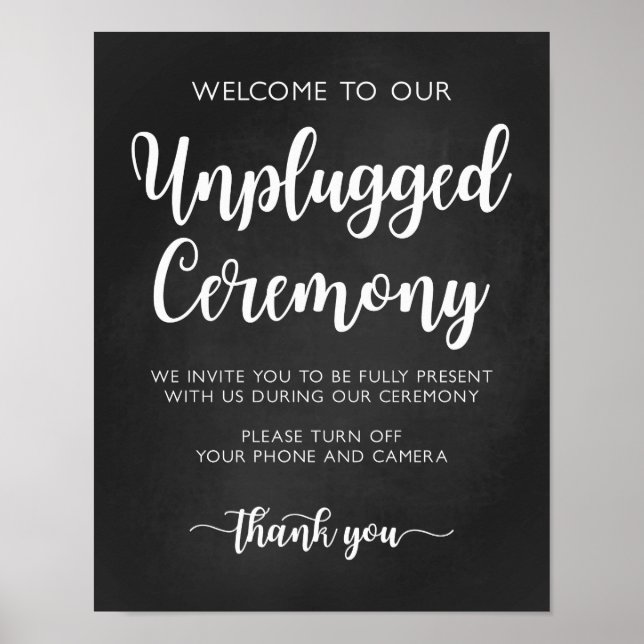 Unplugged Zeremony Wedding Sign Modern Calligraphy Poster (Vorne)