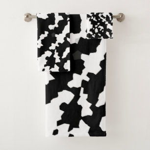 Unregelmäßige Abstrakte Mosaik Schwarz-Weiß-Camouf Badhandtuch Set