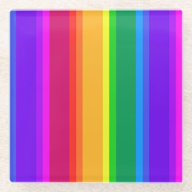 Unregelmäßige Regenbogenstreifen Glasuntersetzer (Vorderseite)