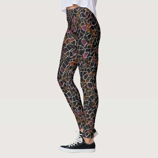 Unregelmäßiges dunkelrotes Mosaik auf Weiß Leggings (Links)