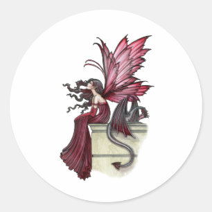 Unruhiger Rubin-Gotisch-Roter Feen- und Drache Runder Aufkleber