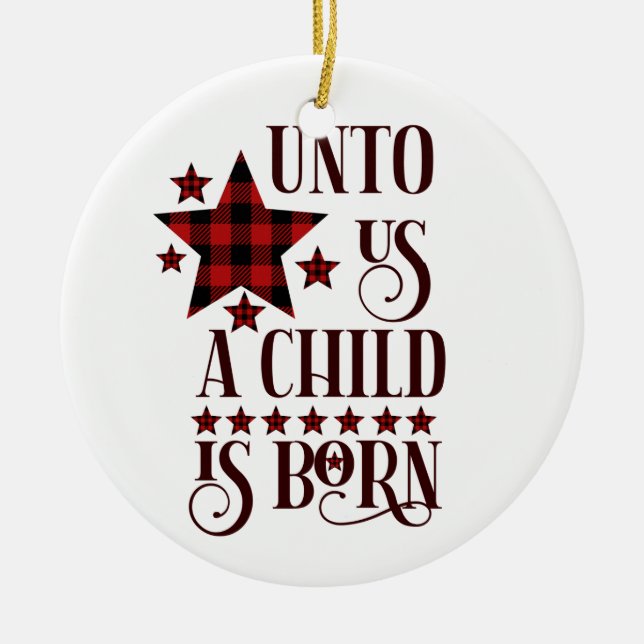 Uns ein Kind ist Geboren Weihnachten Kariert Keramik Ornament (Vorne)
