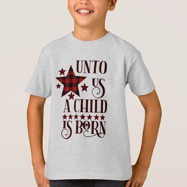 Uns ein Kind ist Geboren Weihnachten Kariert T-Shirt (Vorderseite)