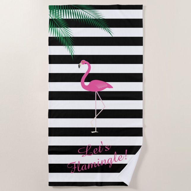 Uns gelassen Flamingle schwarzer u. weißer Strandtuch (Vorderseite)