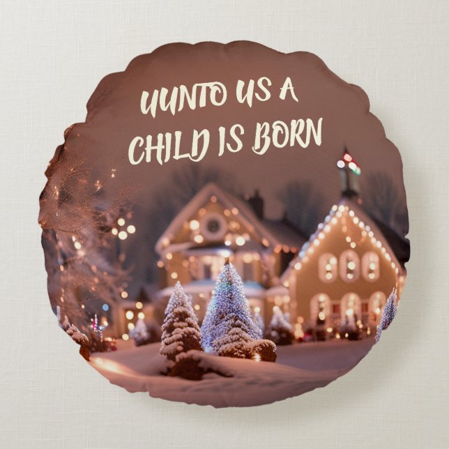 "Uns ist ein Kind Geboren" Weihnachtsbaumkissen Rundes Kissen (Vorderseite)