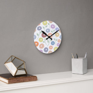 Unschärfe-Blumen-Großmuster-Pastell Runde Wanduhr