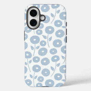Unschärfe-Blumenmuster Blau auf Weiß iPhone 16 Hülle