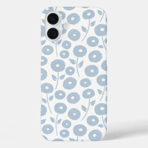 Unschärfe-Blumenmuster Blau auf Weiß iPhone 16 Plus Hülle