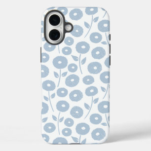 Unschärfe-Blumenmuster Blau auf Weiß iPhone 16 Plus Hülle