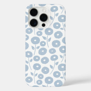 Unschärfe-Blumenmuster Blau auf Weiß iPhone 16 Pro Hülle