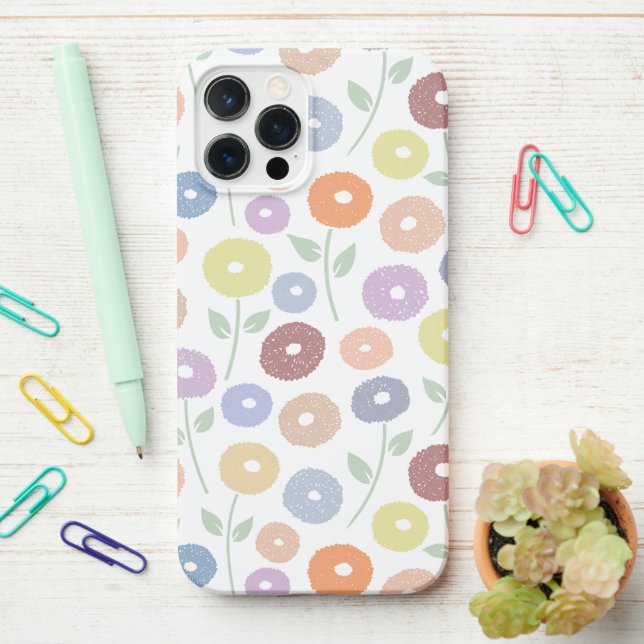 Unschärfe-Blumenmuster-Rpt-Pastell auf Weiß iPhone 12 Pro Max Hülle (Auf dem Schreibtisch)