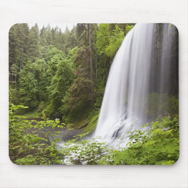 Unscharfe Wasserfall-und Waldansicht in Oregon Mousepad (Vorne)