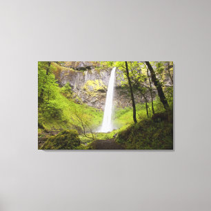 Unscharfer Wasserfall um üppiges Grün in Oregon Leinwanddruck