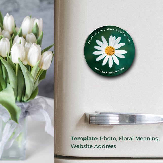 Unschuldsverkündung: Runde Blumenbildung Magnet (Innocence Unveiled: Round Floral Educational Magnet, Floral Name, Website Address)