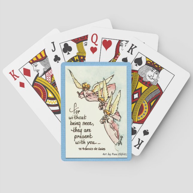 Unseen Guardian Angels Text Gentle Angels in Cloud Spielkarten (Rückseite)