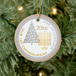 Unser 1. Chrismukka Baum Menorah Keepake Foto Keramik Ornament