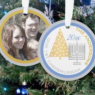 Unser 1. Chrismukka Menorah Baum Keepake Foto Ornament